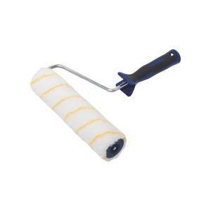 Rullo per pittura LUX Goldfaden a pelo corto, 25 cm, con impugnatura morbida 2K nero-blu per superfici lisce.