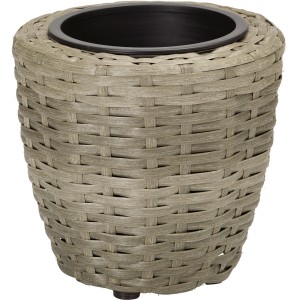 Vaso di fiori conico grigio (Ø 17 cm) effetto rattan per interni ed esterni.
