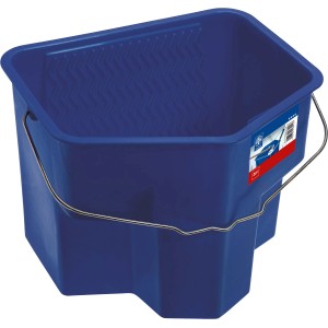 Secchio per pittura LUX Comfort blu, 20 l, con raschietto e manico in filo metallico.