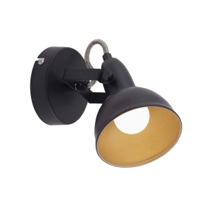 Faretto nero t.b.t., luce da interno per montaggio a parete. Interno dorato.