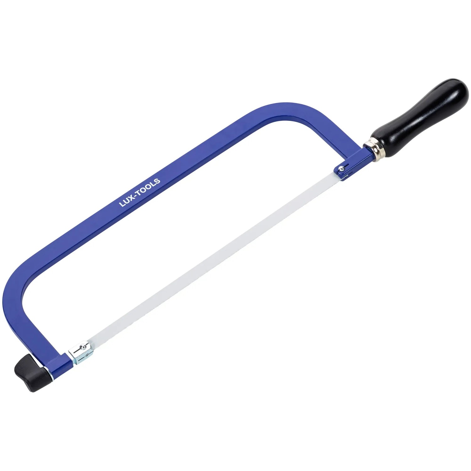 Archetto seghetto per metalli LUX Comfort, 300 mm, con telaio blu e manico in legno nero.