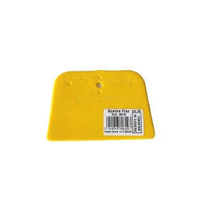 Spatola Flex in plastica gialla, larghezza 10 cm, per applicazioni resistenti ai solventi.