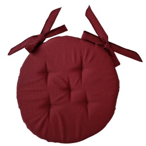 Cuscino rotondo bordeaux con lacci per sedie.