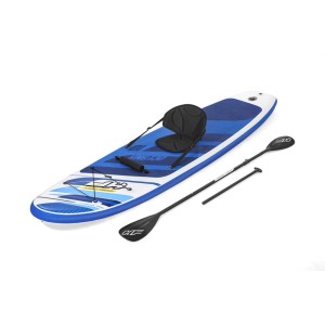 Stand Up Paddle Board blu e bianco con pagaia e sedile.