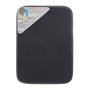 Tappetino auto Rhötten nero in PVC, rettangolare con angoli arrotondati.