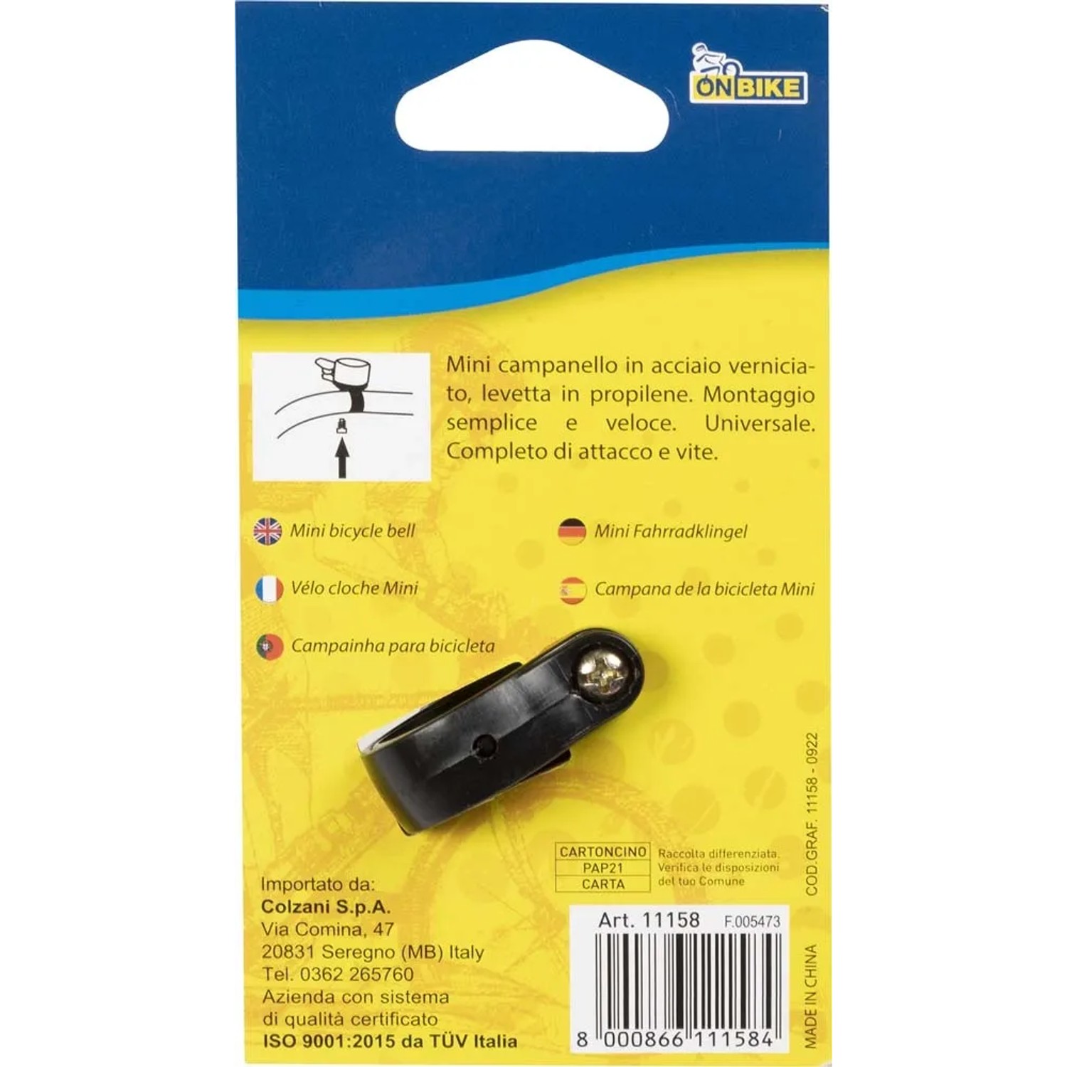 Campanello per bici t.b.t., mini, nero.