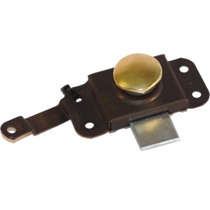 Catenaccio in metallo con pomello, marrone e color ottone, per porte e mobili.