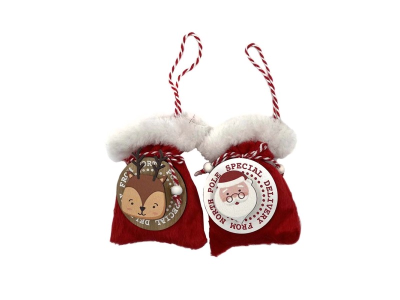 Pendaglio di Natale Sacchetti regalo in tessuto/legno assortiti