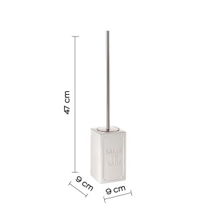 Set scopino WC bianco con scritta "Salle de Bain", dimensioni: 47x9x9 cm.