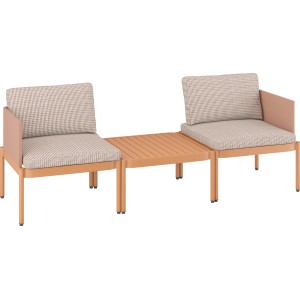 Set balcone Redcliffe 3 pezzi in alluminio arancione con tavolo e sedie.