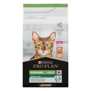 Confezione di cibo secco per gatti Purina Pro Plan per gatti adulti sterilizzati con salmone.