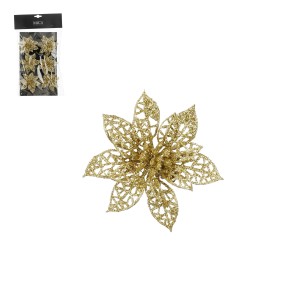 Dettaglio di decorazione dorata glitterata t.b.t. per albero di Natale.