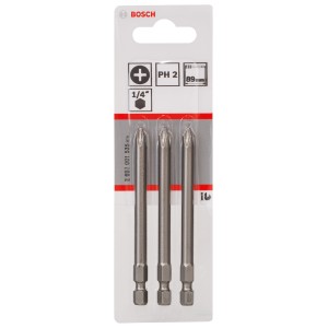 Set di 3 inserti per avvitatori Bosch Extra Hard PH2, 89 mm, per avvitatori e cacciaviti.