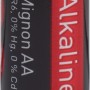 Batteria alcalina AA rossa e nera per dispositivi come telecomandi.