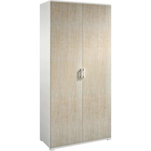 Armadio t.b.t. a due ante effetto legno con fianchi bianchi.