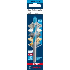 Punta universale Bosch CYL-9 MultiConstruction, 10mm, adatta a diversi materiali.