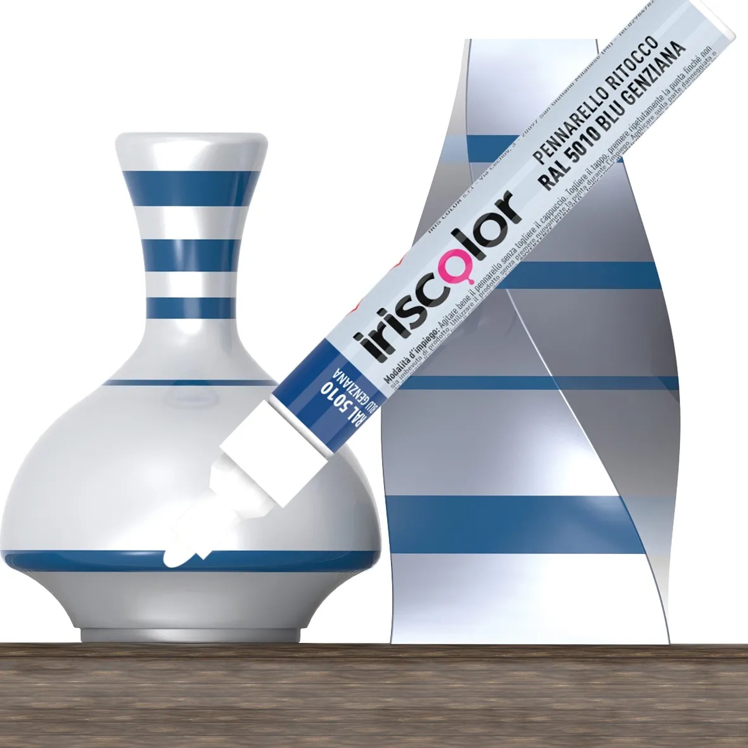 Pennarello ritocco Iriscolor con esempi di colore. Ideale per piccoli ritocchi di vernice.