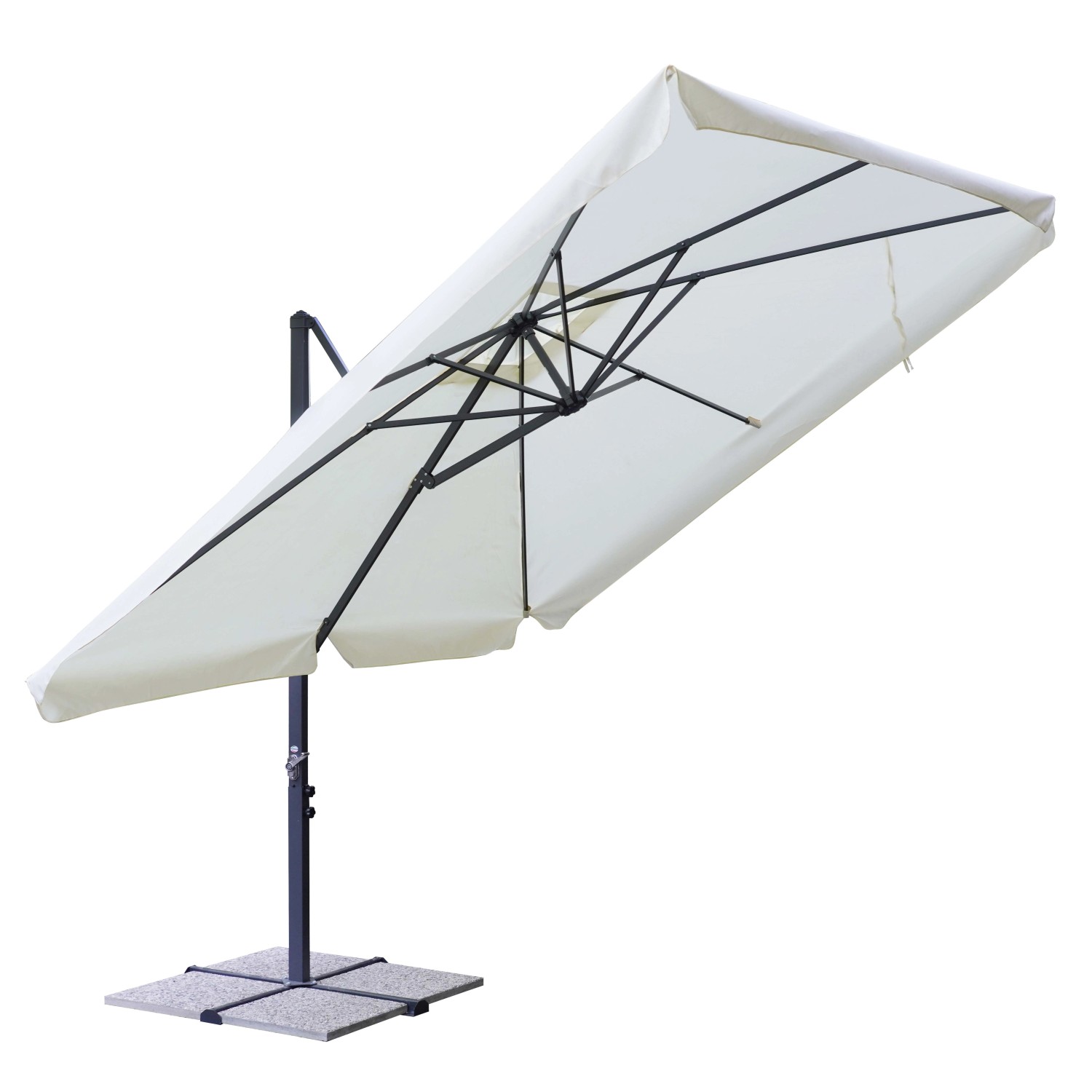 Ombrellone a braccio t.b.t. con telo rettangolare beige e supporto grigio.