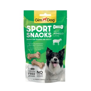 GimDog Sport Snacks con agnello per cani, senza cereali e senza zuccheri aggiunti.
