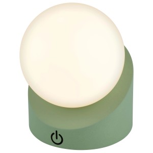 Lampada da tavolo LED verde con paralume rotondo e luminoso.