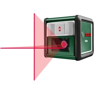 Laser a linee incrociate Bosch Quigo III che proietta linee laser rosse per un allineamento preciso.