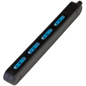 Multipresa t.b.t. nera con dettagli blu per interni.