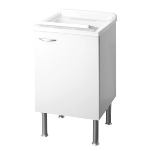 Mobile lavabo t.b.t. bianco con anta e gambe color argento.