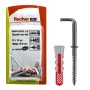 Set tasselli Fischer con viti e ganci per un fissaggio sicuro.