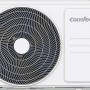 Unità esterna del condizionatore Comfee, rivestimento bianco con griglia della ventola.
