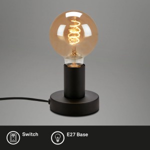 Lampada da tavolo nera Brilo Teepu con attacco E27 e lampadina a luce calda.