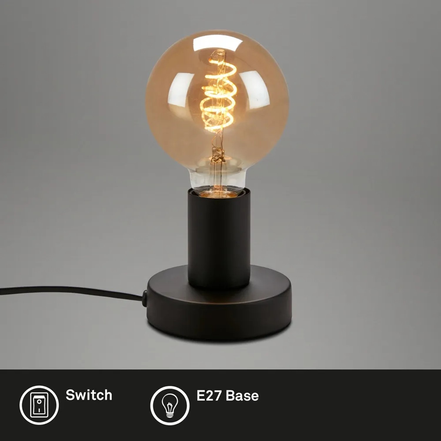 Lampada da tavolo nera Brilo Teepu con attacco E27 e lampadina a luce calda.