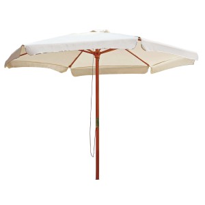 Ombrellone t.b.t. con supporto in legno e copertura color crema. Ideale per giardino e terrazza.