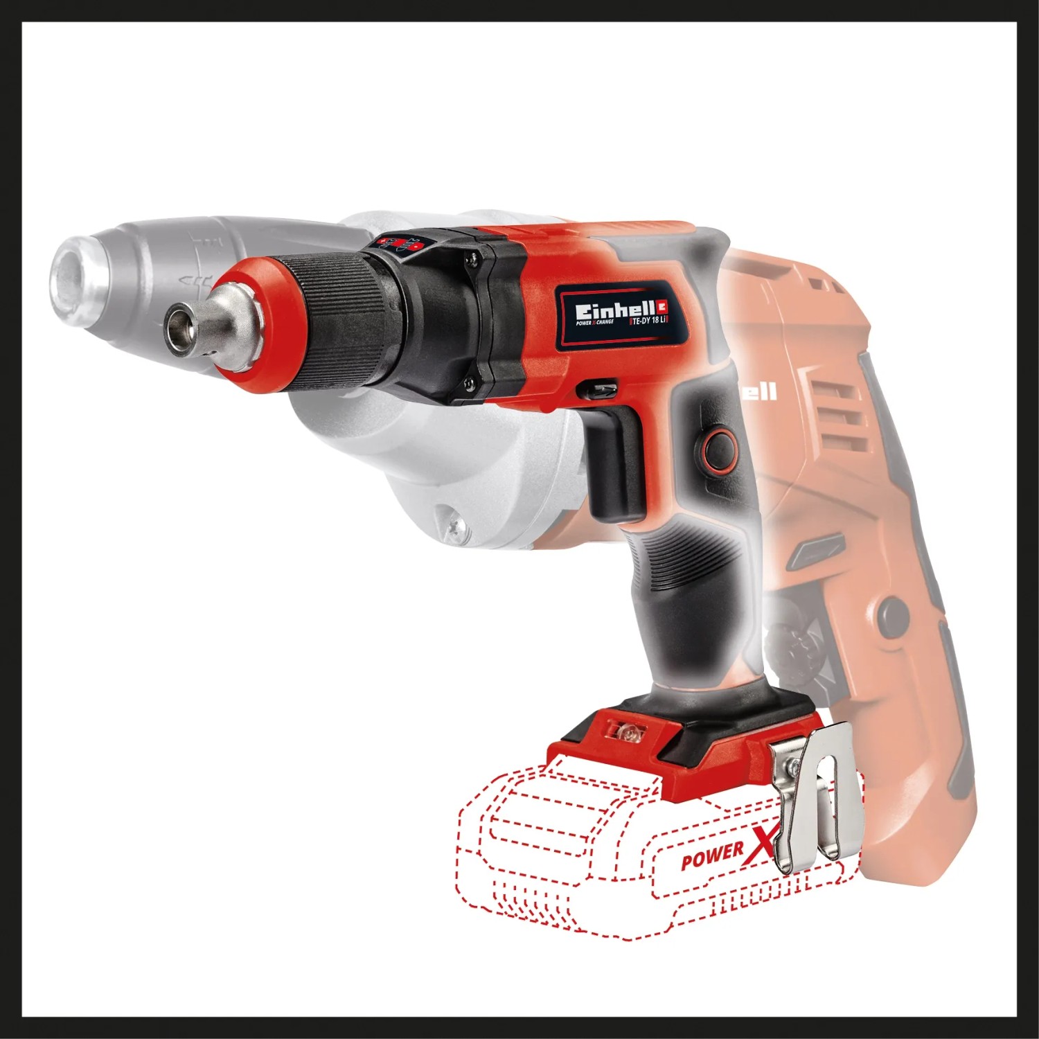 Avvitatore per cartongesso a batteria Einhell TE-DY 18 Li Solo con valigetta, rosso/nero. Batteria e caricabatterie non inclusi.