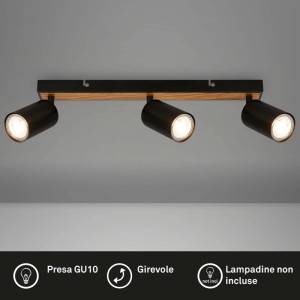 Faretto LED Tib 3 luci orientabili 44x5,5x8,5 cm nero