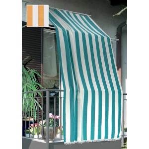 Tenda da sole a strisce t.b.t. turchese/bianca per balcone o terrazza.