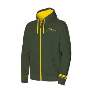 Giacca da lavoro verde t.b.t. con zip e cappuccio gialli.