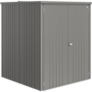 Casetta da giardino Biohort Large in grigio quarzo metallizzato, ideale per riporre gli attrezzi da giardino.
