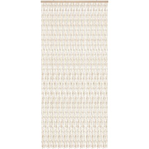 Tenda per porta beige composta da molti piccoli elementi.