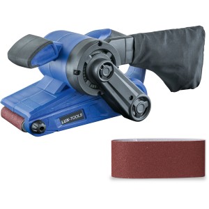 Levigatrice a nastro LUX BAS-920 con sacco raccoglipolvere e nastro abrasivo. Levigatrice blu.