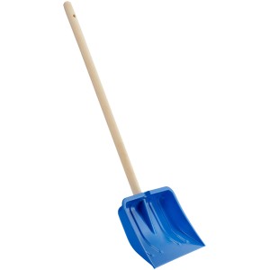 Pala da neve blu per bambini con manico in legno.