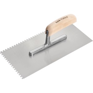 t.b.t. spatola dentata per piastrelle, acciaio inox con manico in legno.
