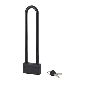 Lucchetto t.b.t. nero a U con chiavi per maggiore sicurezza.