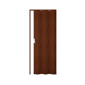 Porta a soffietto marrone effetto legno, ideale per piccoli spazi.