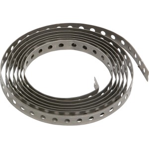 Nastro forato in acciaio inox arrotolato, 17 mm di larghezza e 1,5 m di lunghezza, per costruzioni in legno.