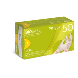 Confezione di guanti monouso in lattice con polvere, taglia L, per uso domestico.