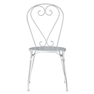 Sedia da giardino t.b.t. bianca con schienale a forma di cuore.