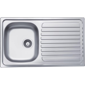 Lavello in acciaio inox con gocciolatoio, ideale per la cucina.