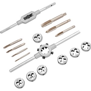 Set filiera e maschi LUX Comfort M3-M12, 16 pezzi con giramaschi e portafiliere.