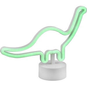 Lampada da tavolo LED Bronto bianca a forma di dinosauro, luce verde, 20,5x27x8,5 cm.