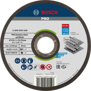 Disco da taglio Bosch Rapido Inox, 125x1.0mm, per smerigliatrici angolari. Adatto per il taglio dell'acciaio.